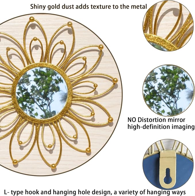 Mirror Wall Decor Gold Mirrors for Wall Metal Sunburst Mirrors Home Decoration - Image 3