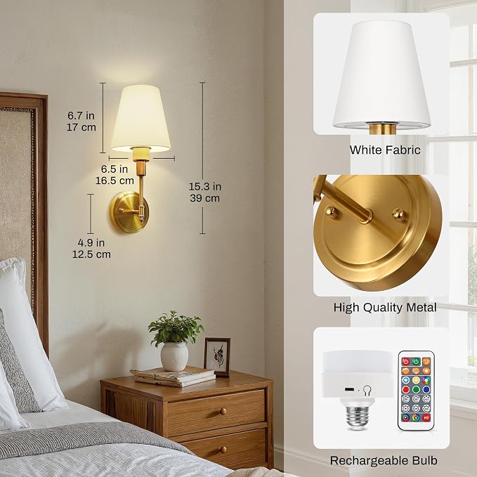 DORESshop Battery Operated Wall Sconce Set of 2, Wall Light Wireless Easy to - Image 7