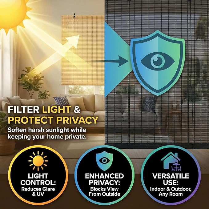 Glimer Bamboo Blinds for Interior Windows, Natural Roll Up Bamboo Shades for - Image 3