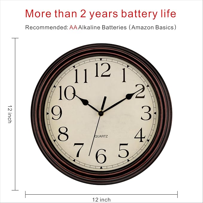 Foxtop Retro Silent Non-Ticking Round Classic Clock Quartz Decorative Battery - Image 2