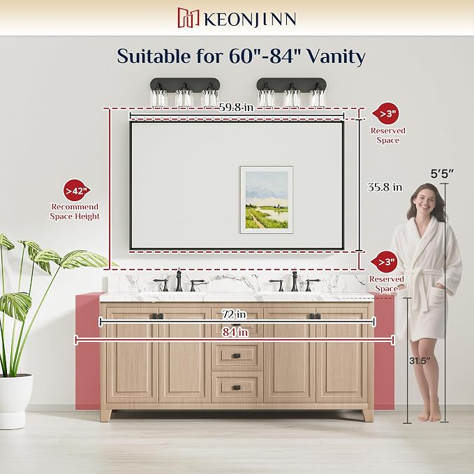 Keonjinn 60 x 36 Inch Brushed Nickel Bathroom Mirrors - Image 7