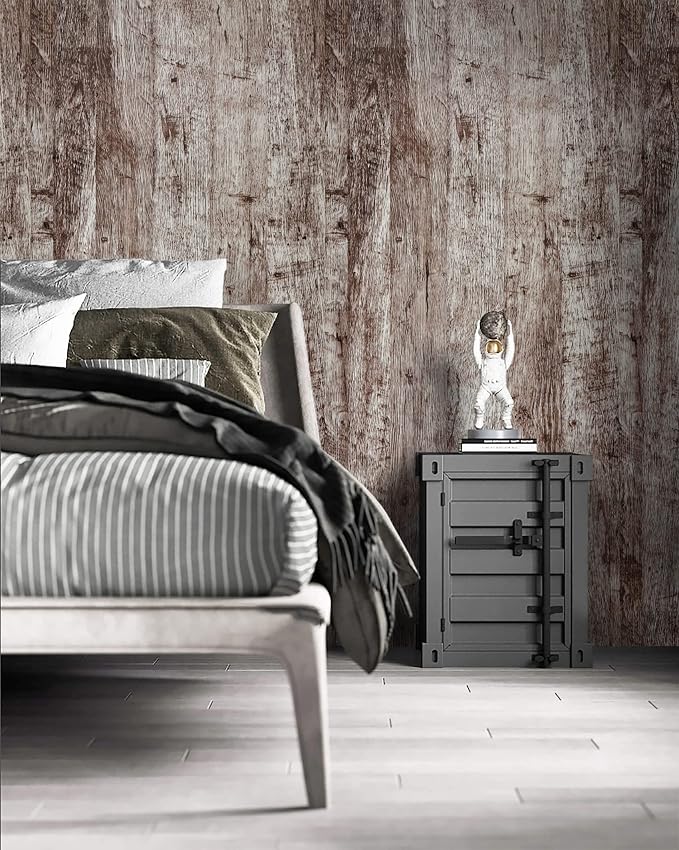 Dimoon Wallpaper 118"x17.7" Wood Peel and Stick Wallpaper Thicken Dark Grey - Image 4