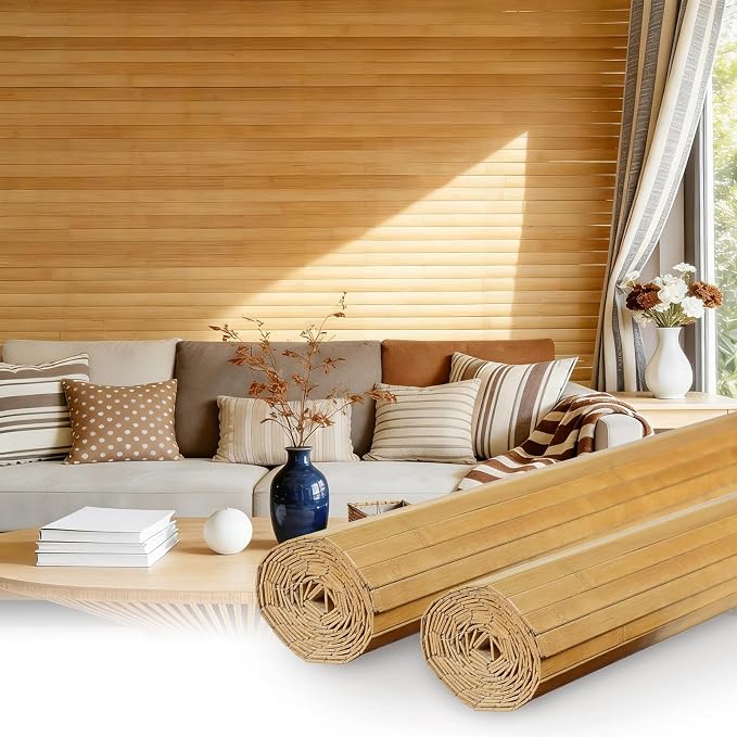 Natural Bamboo Wall Panel for Interior Wall Decor, Pole Wrap Wainscoting Wall by Unknown