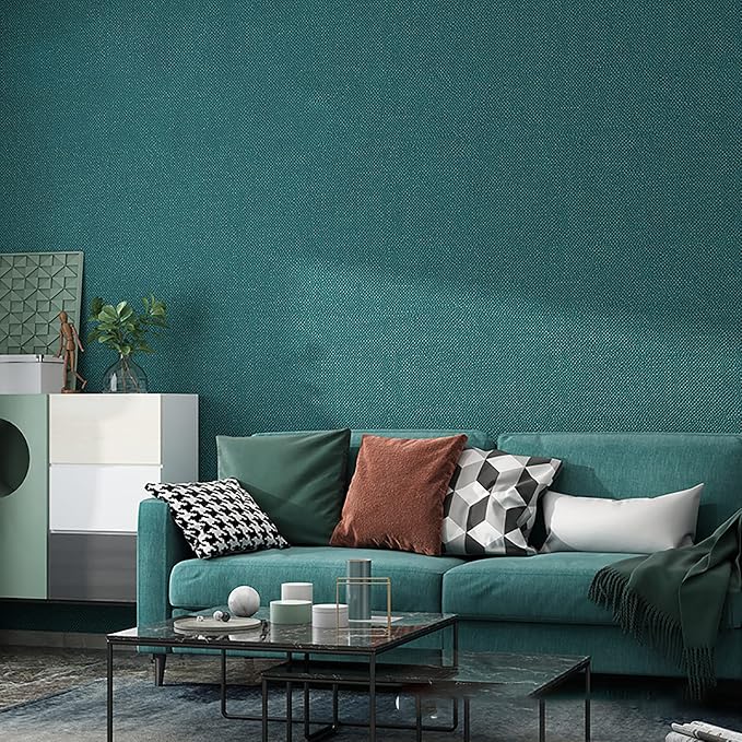 Yancorp Textured Fabric Emrald Green Peel and Stick Wallpaper - Image 2
