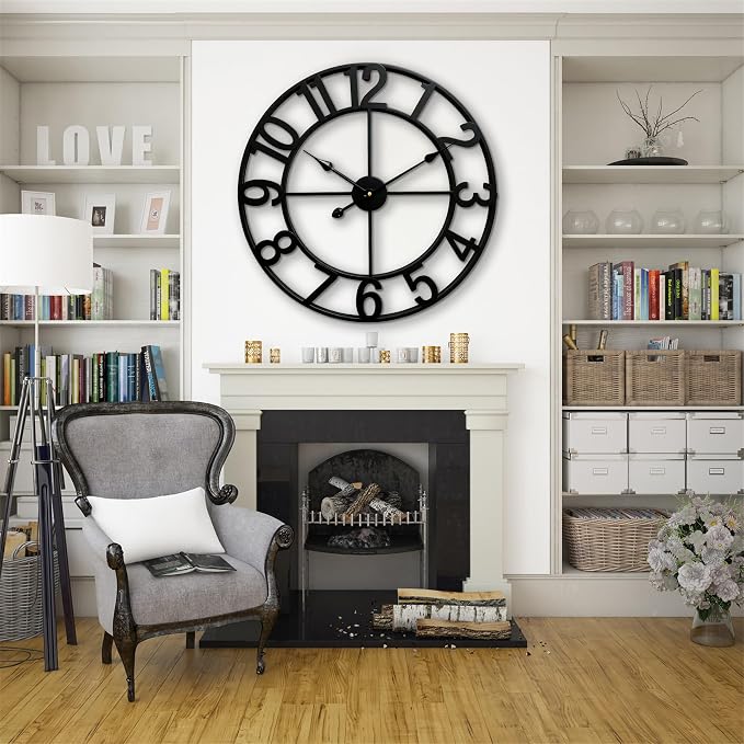 CLXEAST 24 Inch Wall Clocks for Living Room Decor, Large Black Metal Wall Clock - Image 7