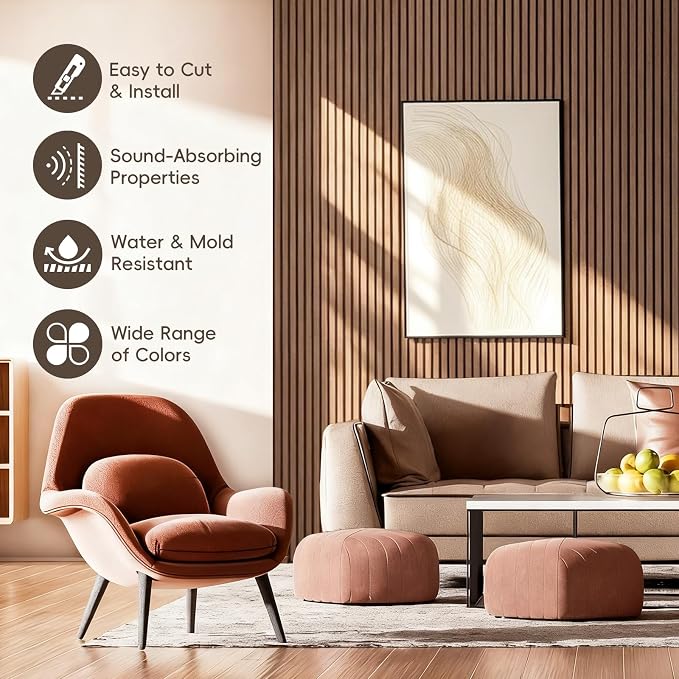 EVERECO 6 Pack Wood Slat Acoustic Wall Panels 92.5" × 7.87", 3D Sound Absorbing - Image 3