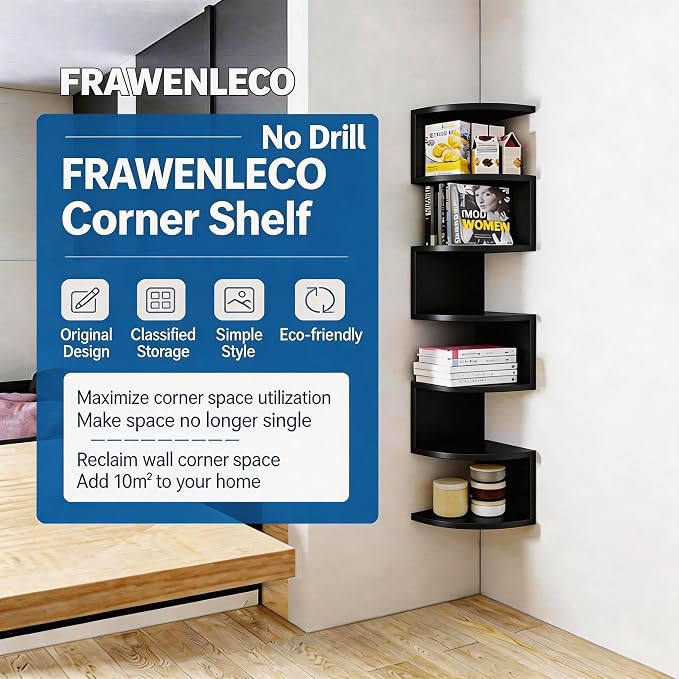 No-Drill Corner Shelf Wall Mount, 7-Tier Floating Corner Bookshelf - Image 3