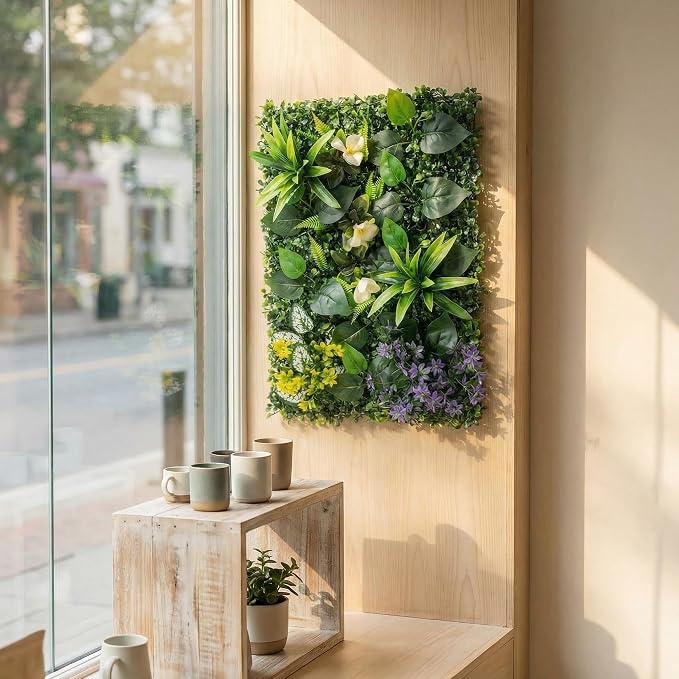 Artificial Mixed Botanical Plant Wall Panel, 24x16 in UV-Protected Faux - Image 4