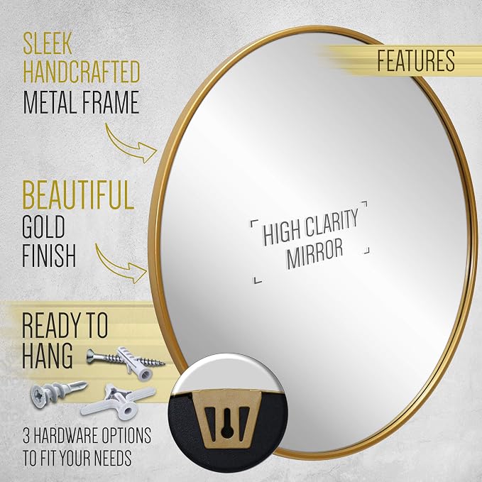 Gold Circle Wall Mirror 24 Inch Round Wall Mirror - Image 4