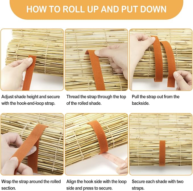DoubleFill 2 Pcs Bamboo Shades Outdoor Reed Roll up Blinds 72" W x 72" H - Image 3