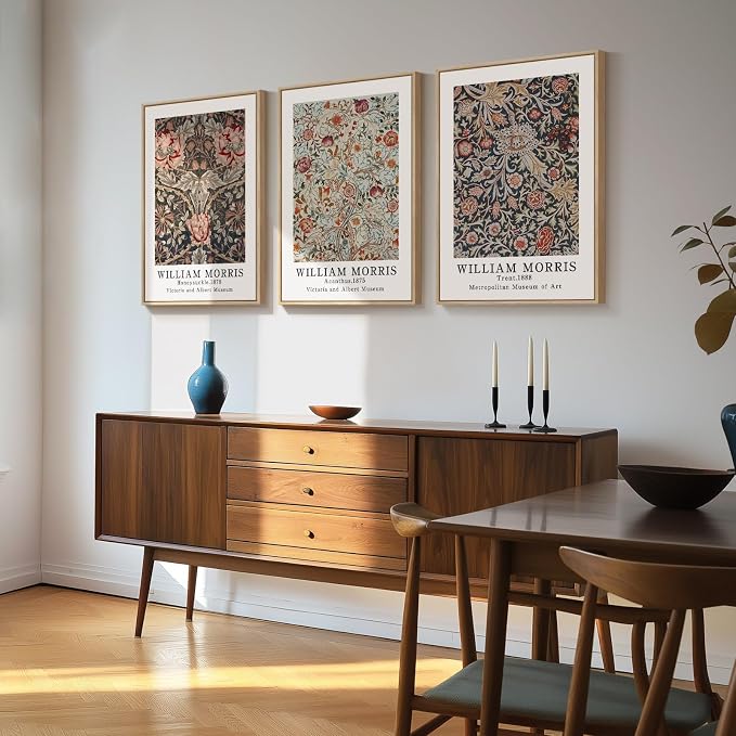Framed Vintage William Morris Canvas Wall Art Set of 3, Large Retro Floral - Image 2