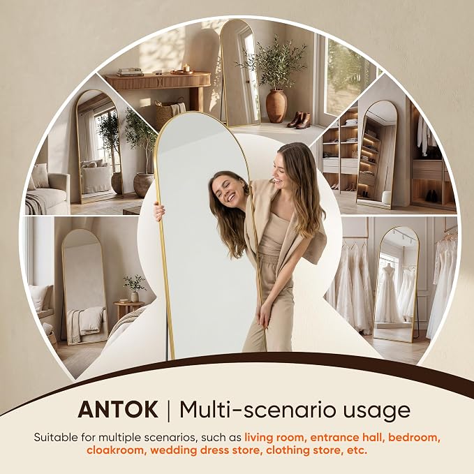 Antok 71" x28” Arched Full Length Floor Mirror, Free Standing/Wall Mount/Leaning - Image 8