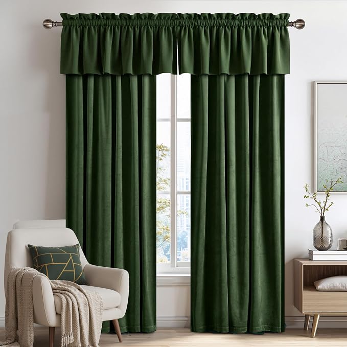 NICETOWN Velvet Cafe Windows Valance, Olive Green Window Treatment - Image 4