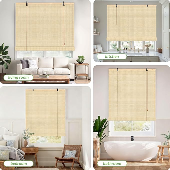 Bamboo Roll Up Shades for Windows 32Wx72L, Light Filtering Hanging Window Blinds - Image 6