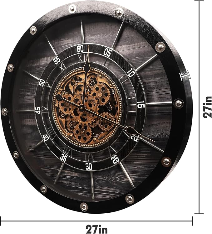 HOIBAI Wall Clock, 27 Inch Moving Gears Clock Large Wall Clock - Image 6