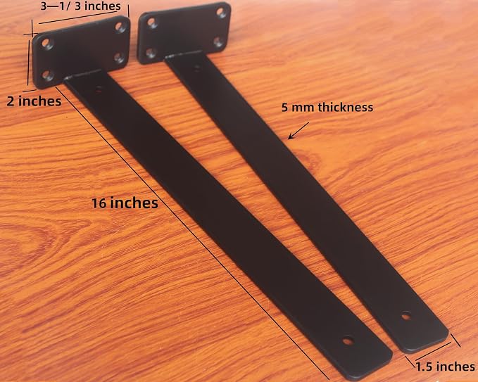 6 Pack - 16 inch Black Hidden L Shelf Bracket Iron Floating Shelf Brackets - Image 2