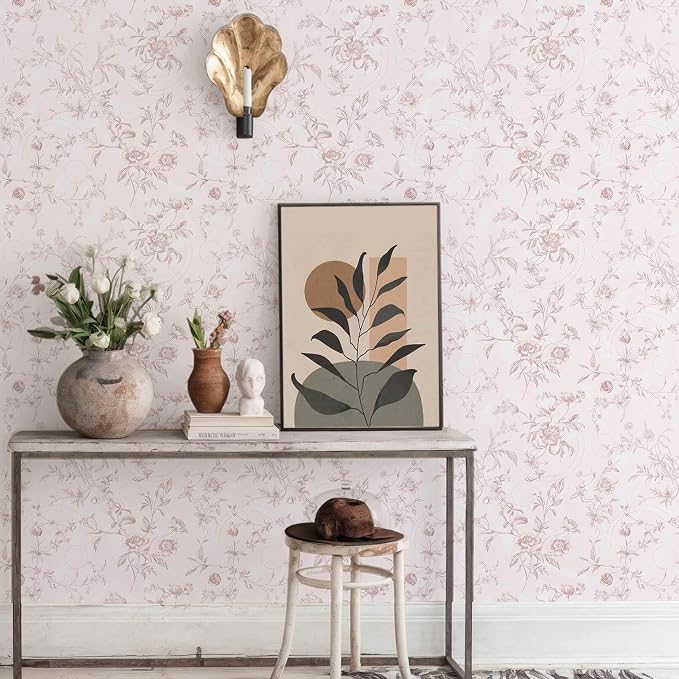 Ismoon Floral Wallpaper Peel and Stick Pink Stick on Wall Paper Vintage French - Image 6