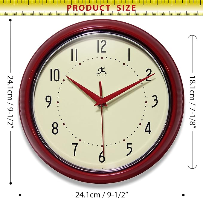 Infinity Instruments LTD. Retro 9 inch Silent Sweep Non-Ticking Mid Century - Image 4