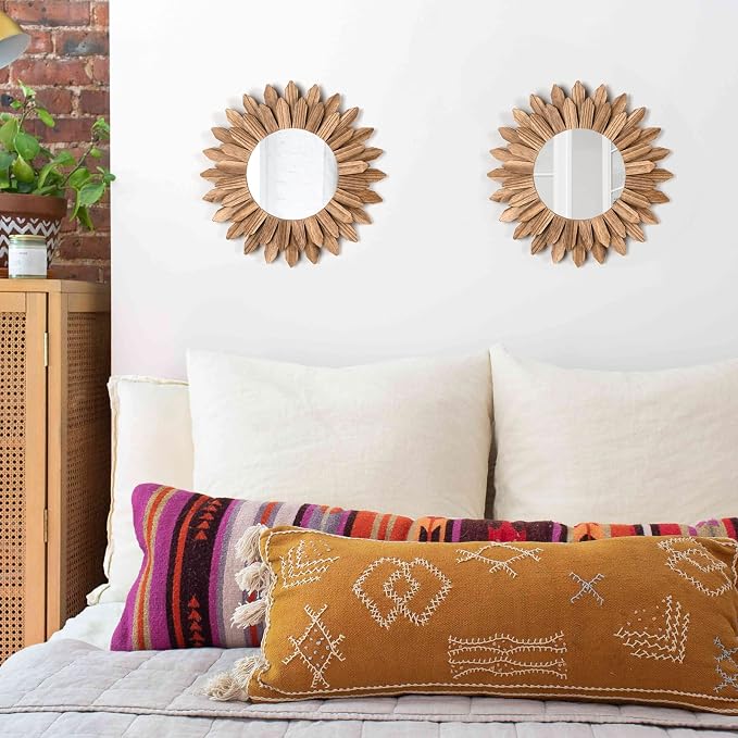 Honiway Boho Wall Decor Mirror 2 Pack Rustic Wood Mirror 12 inch Boho Mirror - Image 8