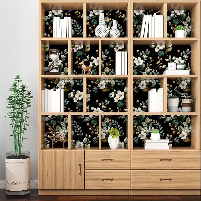Black Floral Wallpaper Peel and Stick, Vintage Dark Green Leaves - Image 5