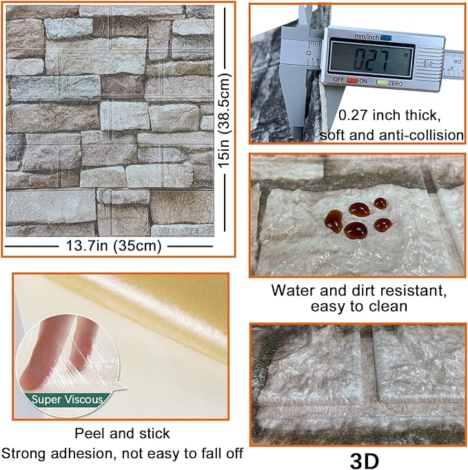 20PCS 3D Wall Panels Peel and Stick 3D Brick Wallpaper Peel and Stick Faux - Image 5