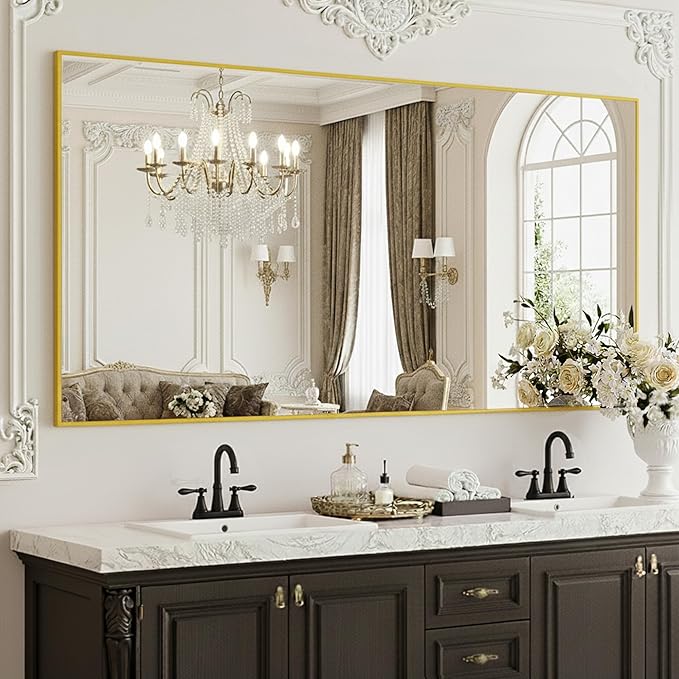 FICTOR Bathroom Vanity Mirror-Gold, 60x36 Inch, Shatterproof & Anti-Rust by FICTOR