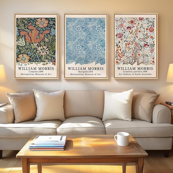 Framed William Morris Wall Art Set of 3, Large Vintage Floral Botanical Canvas - Image 2
