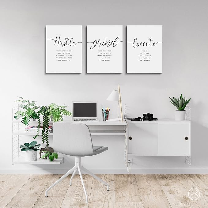 Framed Canvas Wall Art Grind Hustle Quote Poster, Office Wall Art, Positive - Image 4
