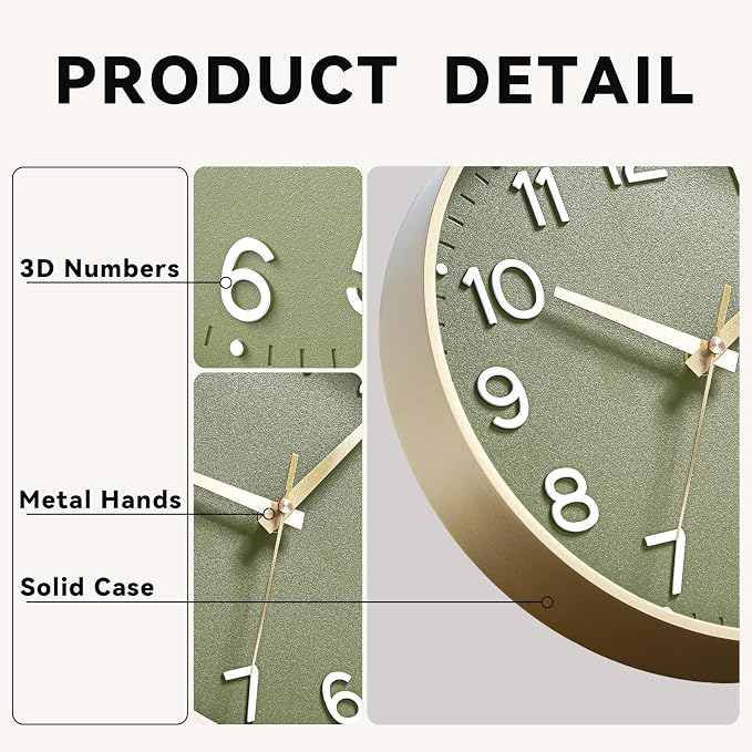 Roymnie Wall Clock Green, Silent Wall Clocks Battery Operated 8 Inch-Modern Non - Image 9