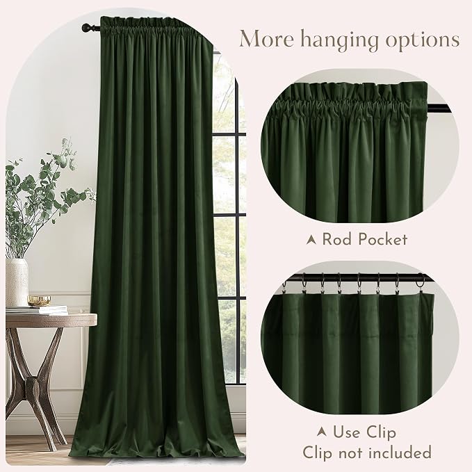 NICETOWN Olive Green Velvet Curtains 96 inch Long - Image 6