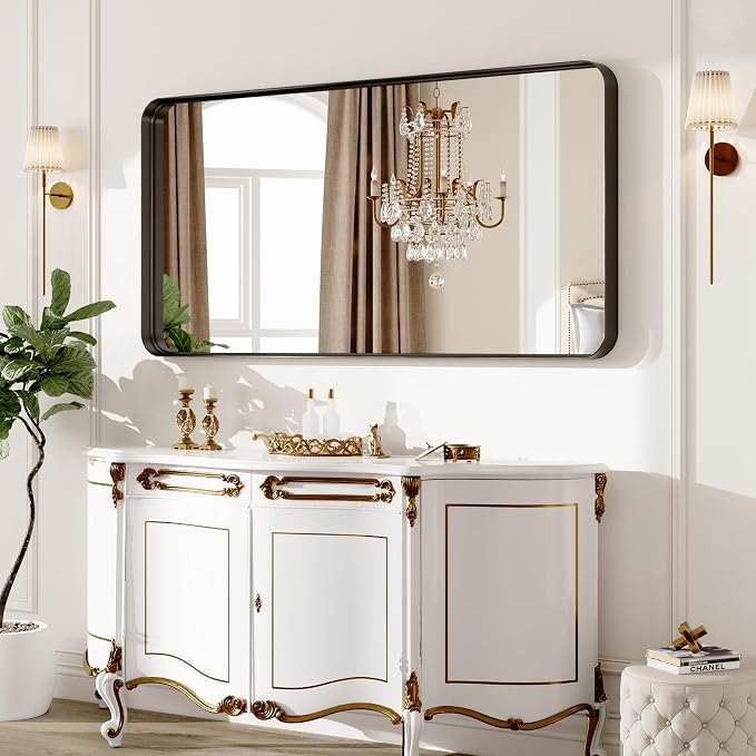 72 x 32 Inch Black Metal Framed Bathroom Mirror - Image 9
