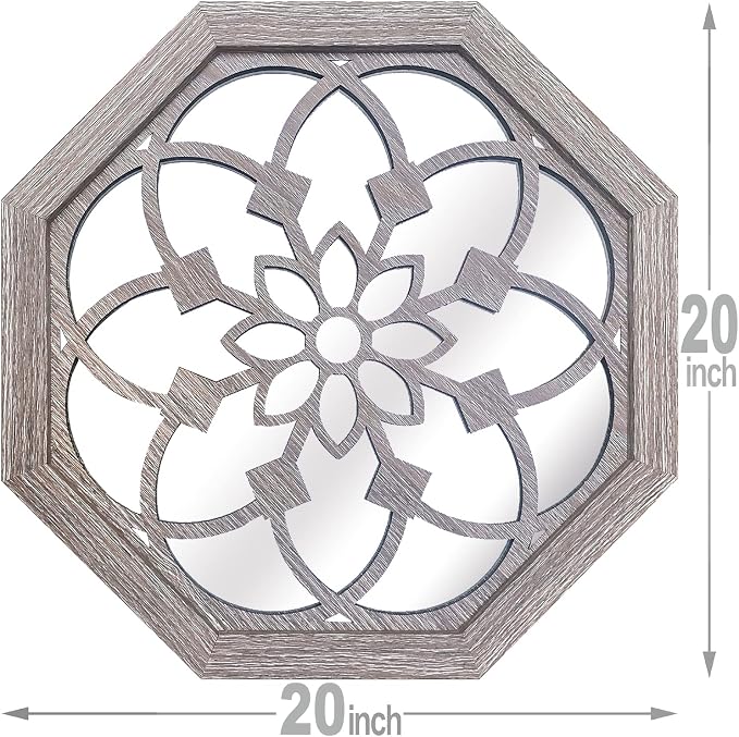 ZOLAPI 2 PCS 20 inch Octagon Wall-Mounted Mirrors, Vintage Farmhouse Mirror - Image 2