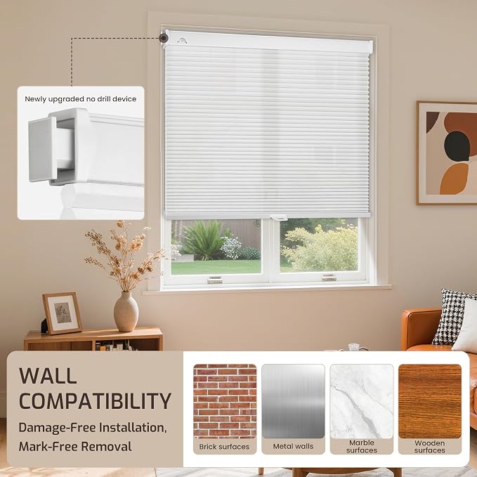 Grandekor No Drill No Tools Cordless Cellular Shades, 26.5" W x 64" H, Light - Image 8