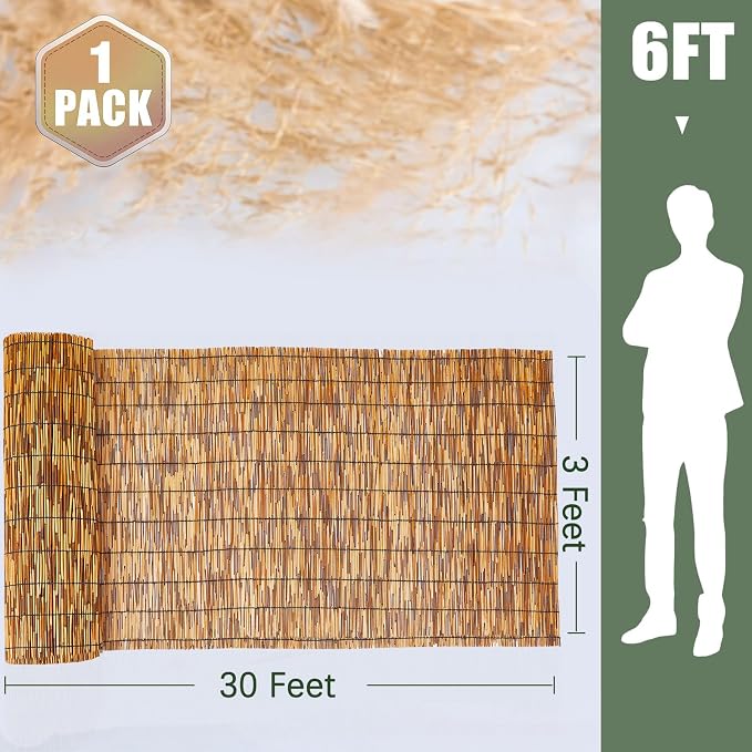 Barydat 1 Pcs 3 x 30 ft Reed Fence Roll, 85% Shade Bamboo Privacy Screen - Image 2