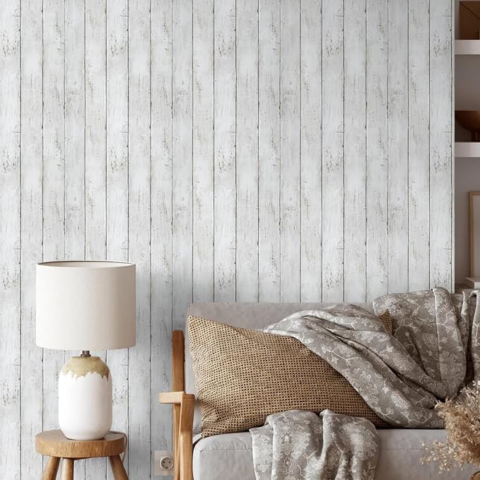 White Gray Wood Wallpaper 17.71" X 511" Peel and Stick Removable Decorative - Image 5