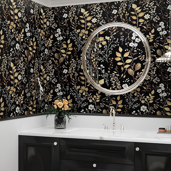 Laatse Boho Wallpaper Peel and Stick Dark Floral Wallpaper 17.5in x118in - Image 7