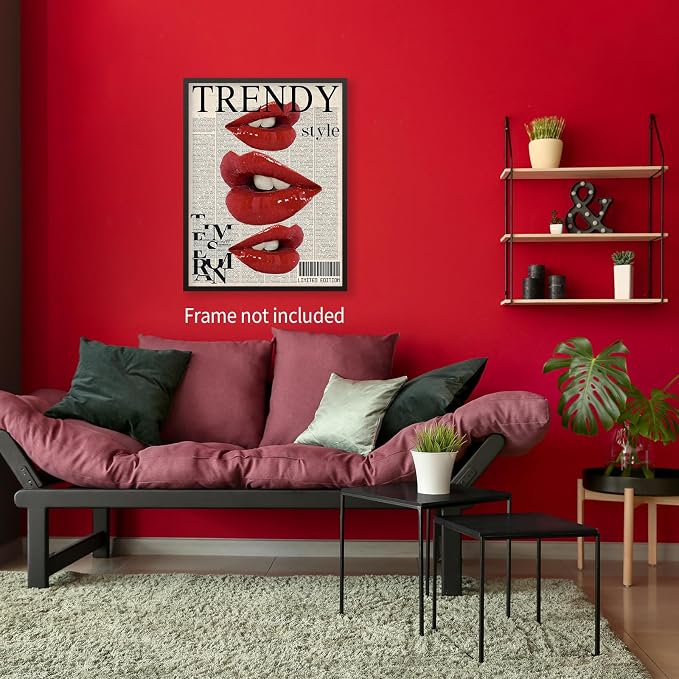 jkahh Trendy Y2k Newspaper Wall Art Vintage Red Lips Kiss Prints Poster Fashion - Image 7
