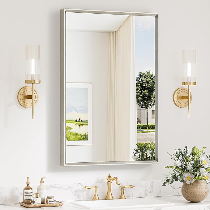 Keonjinn 24 x 36 Inch Brushed Nickel Bathroom Mirrors by Keonjinn