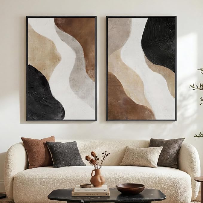 Large Framed Neutral Abstract Wall Art Set of 2 by MXART
