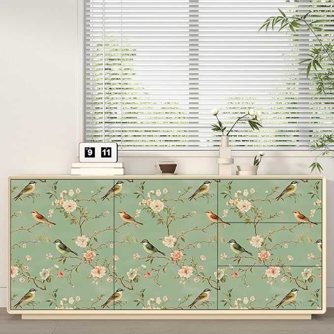 Laatse Green Floral Wallpaper Peel and Stick Bird Wallpaper Pink Flower Contact - Image 6