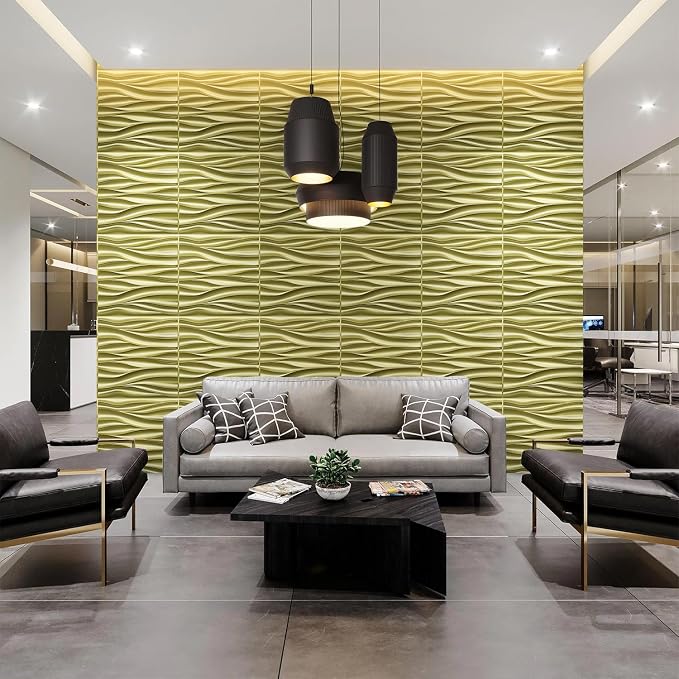 STICKGOO 3D Wall Panels for Interior Wall Decor, Champaign Gold Wave Design - Image 3