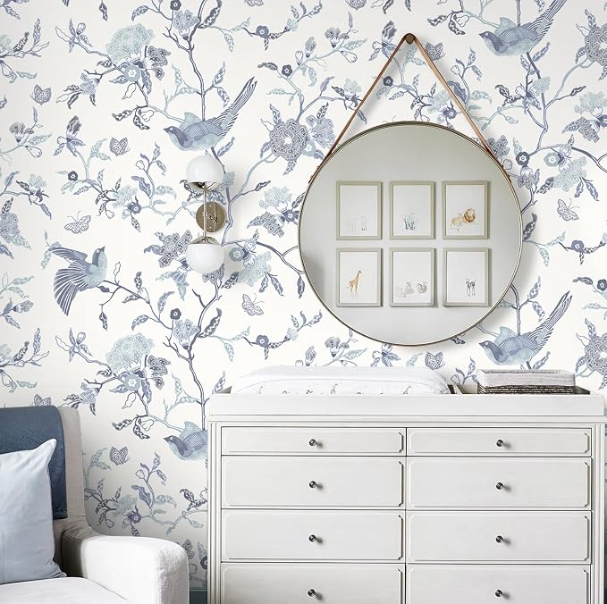 Timeet Peel and Stick Wallpaper Vintage Floral Contact Paper Blue and White - Image 5