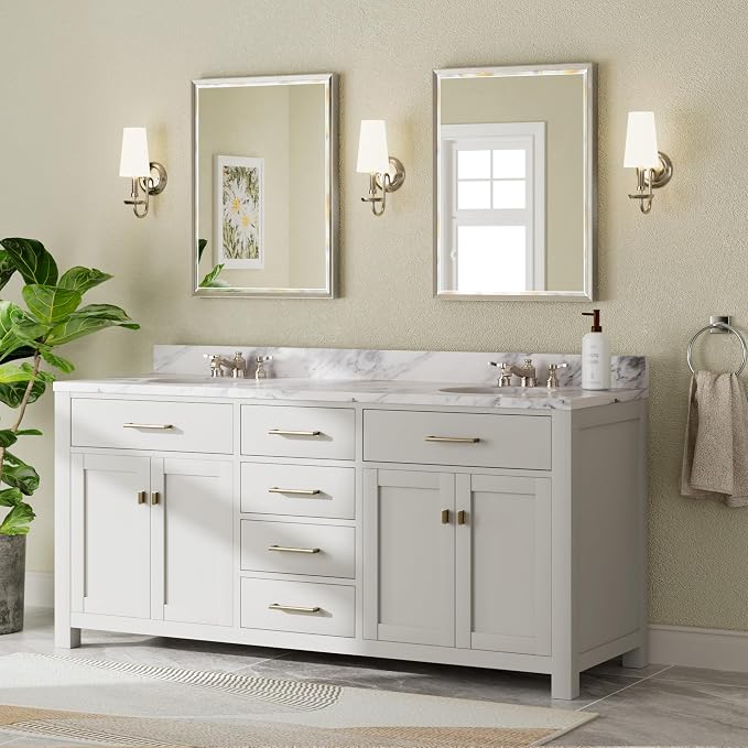 Brushed Nickel Bathroom Mirror, 24x32 Inch Beveled Framed Bathroom Mirror - Image 6