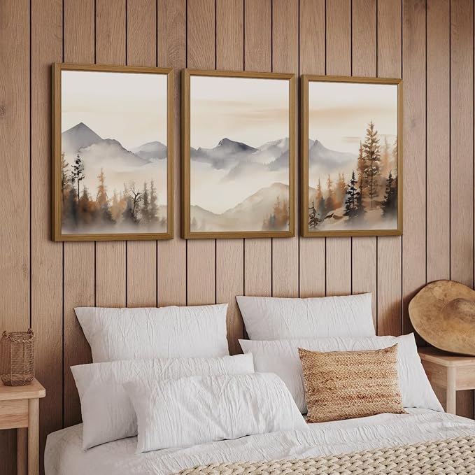 Neutral Mountain Wall Art Decor Set of 3 Forest Canvas Wall Art Poster - Image 4
