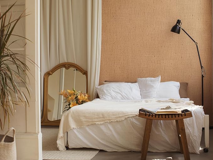 Brown Grasscloth Peel and Stick Wallpaper Textured Contact Paper Removable - Image 5