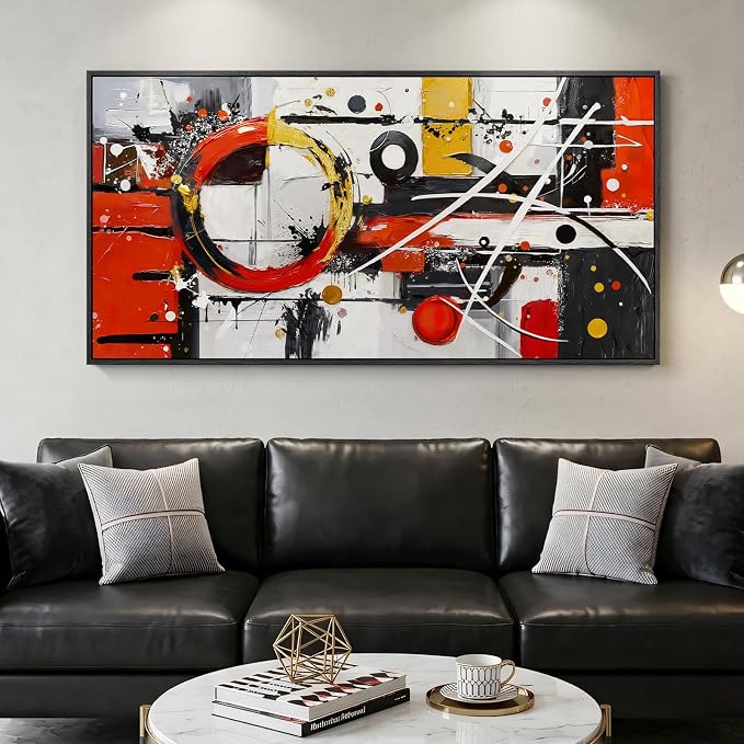 Extra Large Framed Red Black White Gold Abstract Wall Art by Cuspin
