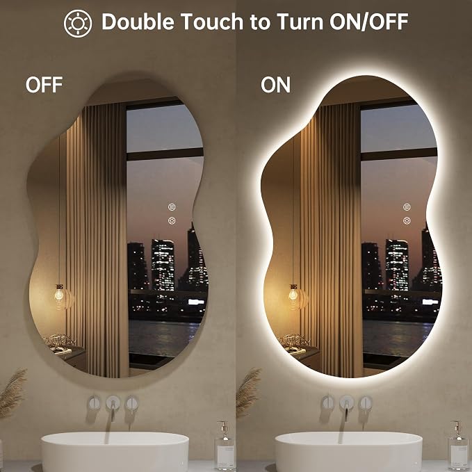 LOVESPEJO Irregular Backlit Mirror Bathroom 40x24 Inch, Asymmetrical Cloud LED - Image 4