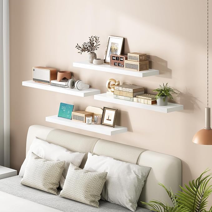 HOOBRO Floating Shelves for Wall, Wall Mounted Shelf Set of 2, 31.5" Hanging - Image 4