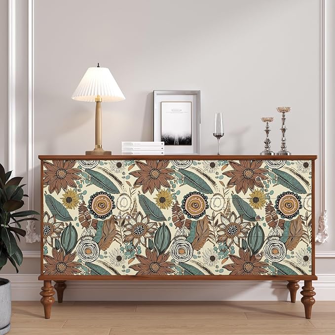Boho Wallpaper Peel and Stick, Vintage Floral Contact Paper 17.5" x 118" - Image 2