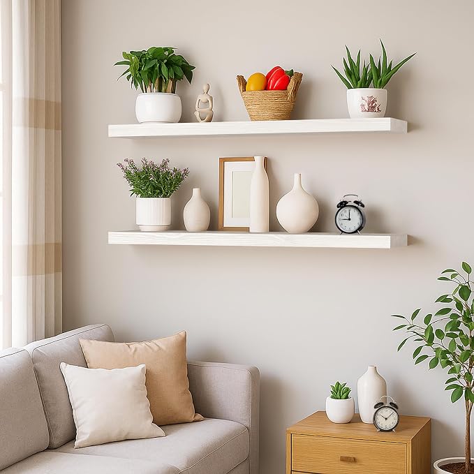 BGMG Wood Floating Shelves 36 inch Long, Wide Rustic Wooden Wall Shelves - Image 6